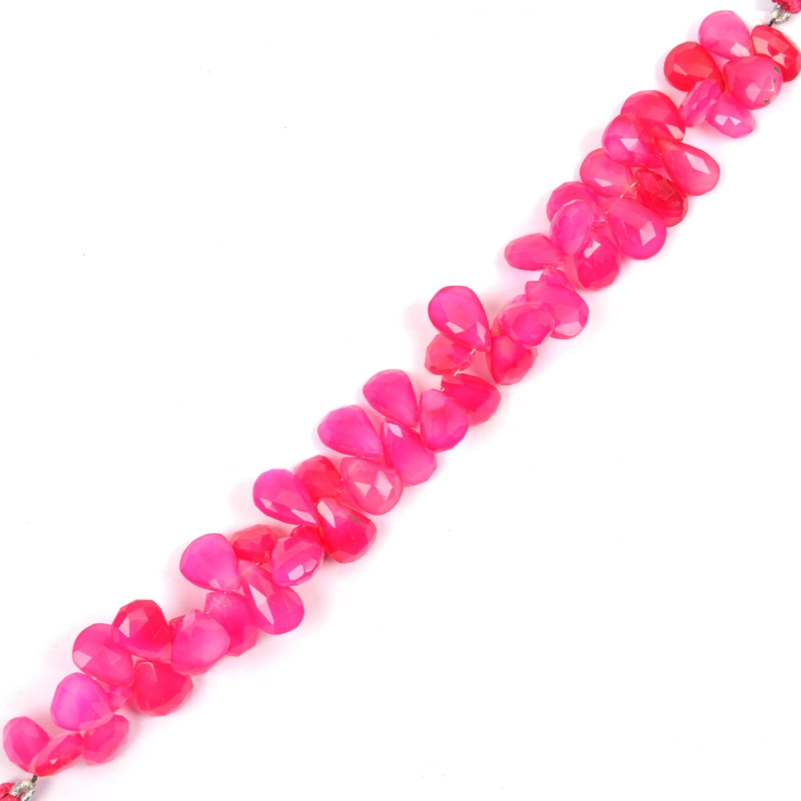 Hot Pink Chalcedony Beads 8 Inch 8X12-11X15 MM 45Pieces Pear Shape Gemstone Bead