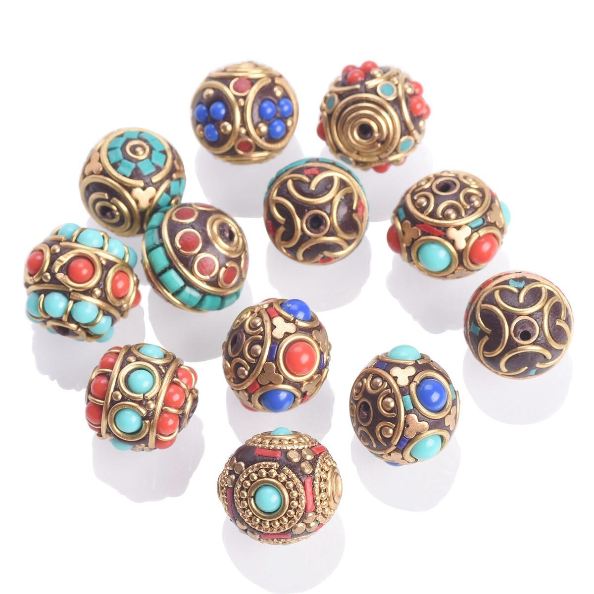 2pcs Round 15mm-17mm Handmade Nepalese Tibetan Buddhist Brass Metal Loose Beads