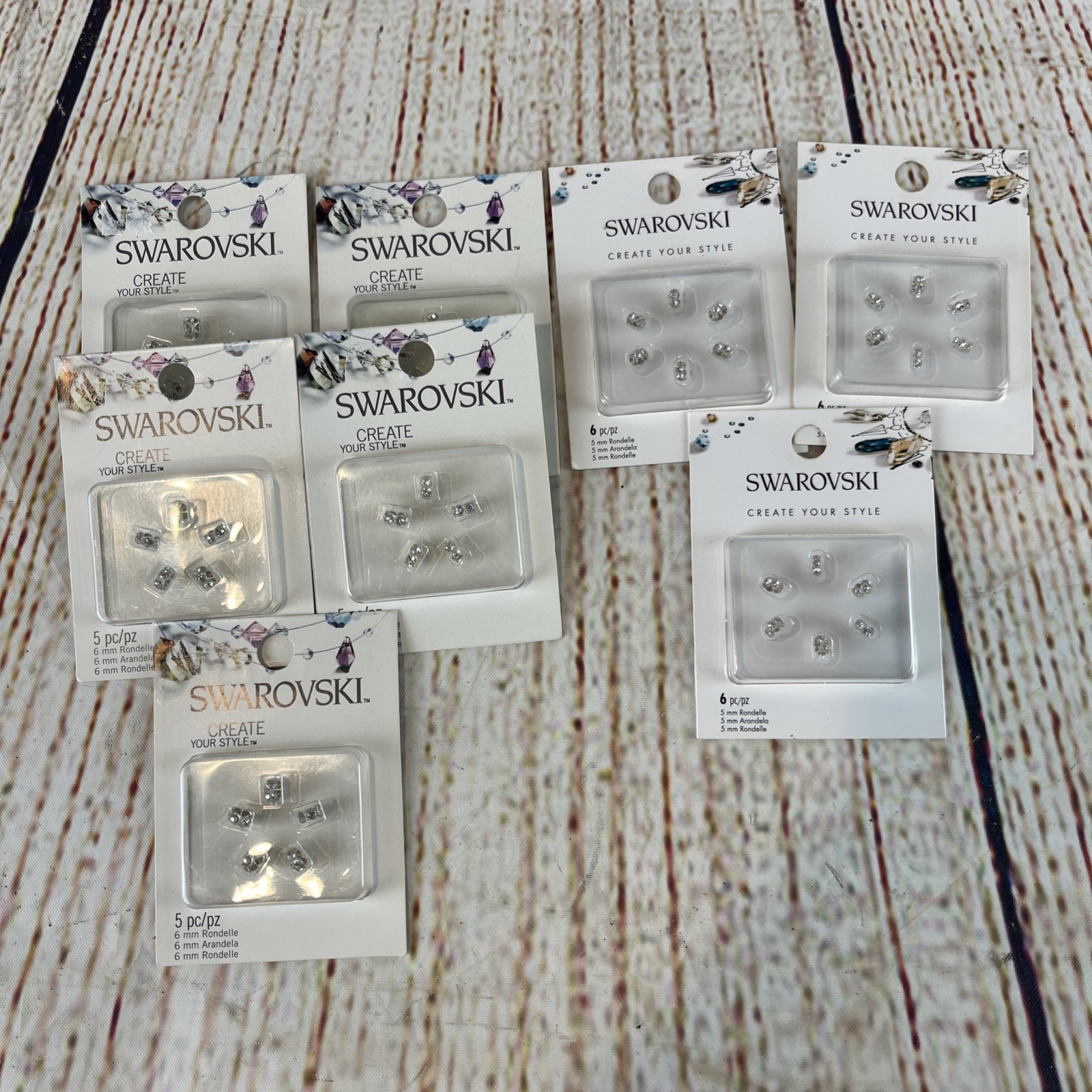 8 Packs Swarovski 5mm-6mm Rhinestone Rondelle Beads Jewelry New Old Stock