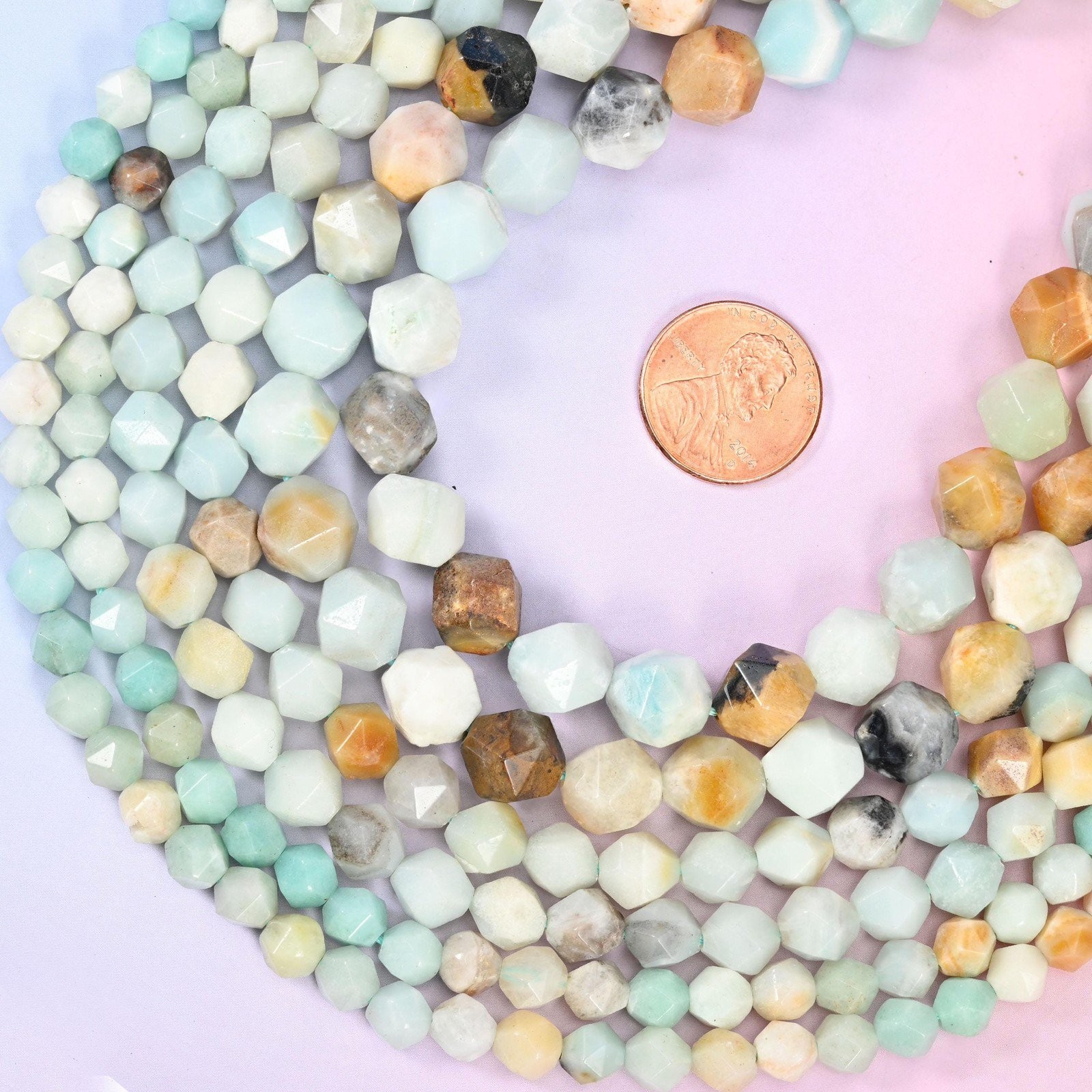 Multi-Color Amazonite Beads: Faceted Diamond Star Cut, 6-10mm, 15.5 inch Strand