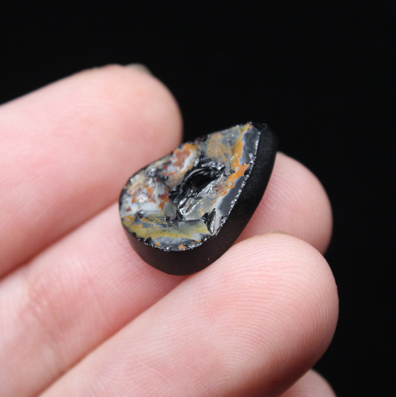 Black Spinel Natural Pleonaste with Limonite Rare raw top cabochon Thailand