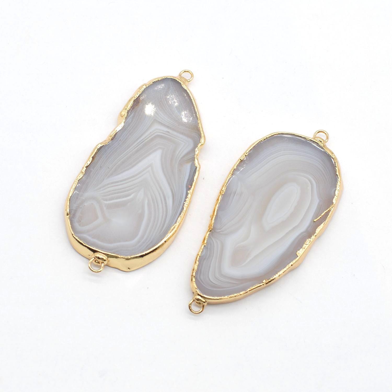 1PC Gold Plated Large Tear Drop/Oval Shape Genuine Gemstone Connector NBHK105-F