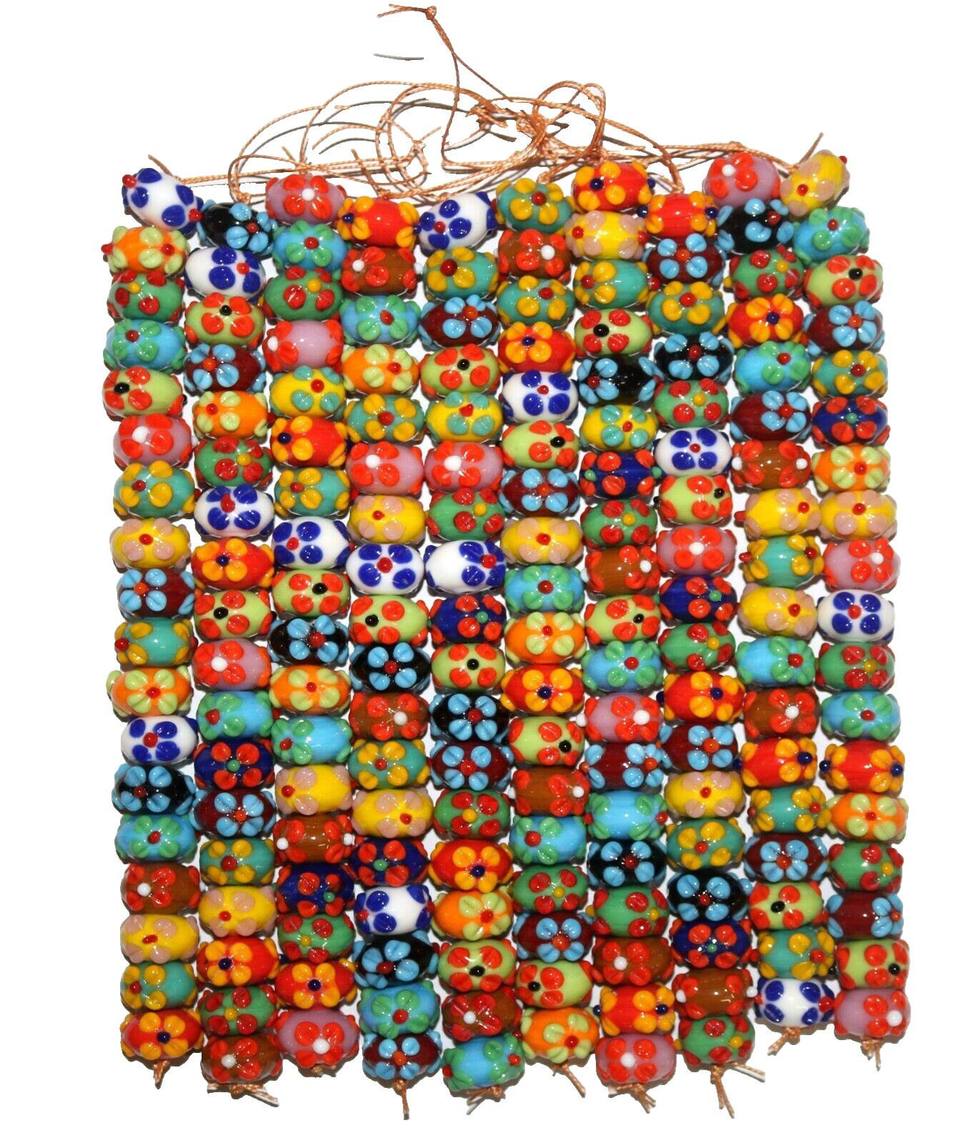 10 Strands Beautiful Lampwork Glass Beads, Flower beads for jewelry making.