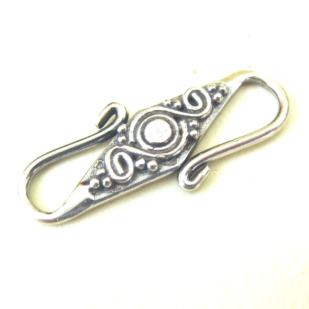 MS Genuine Bali Sterling Flat S Clasps Wirework Granulation (2) Fair Trade