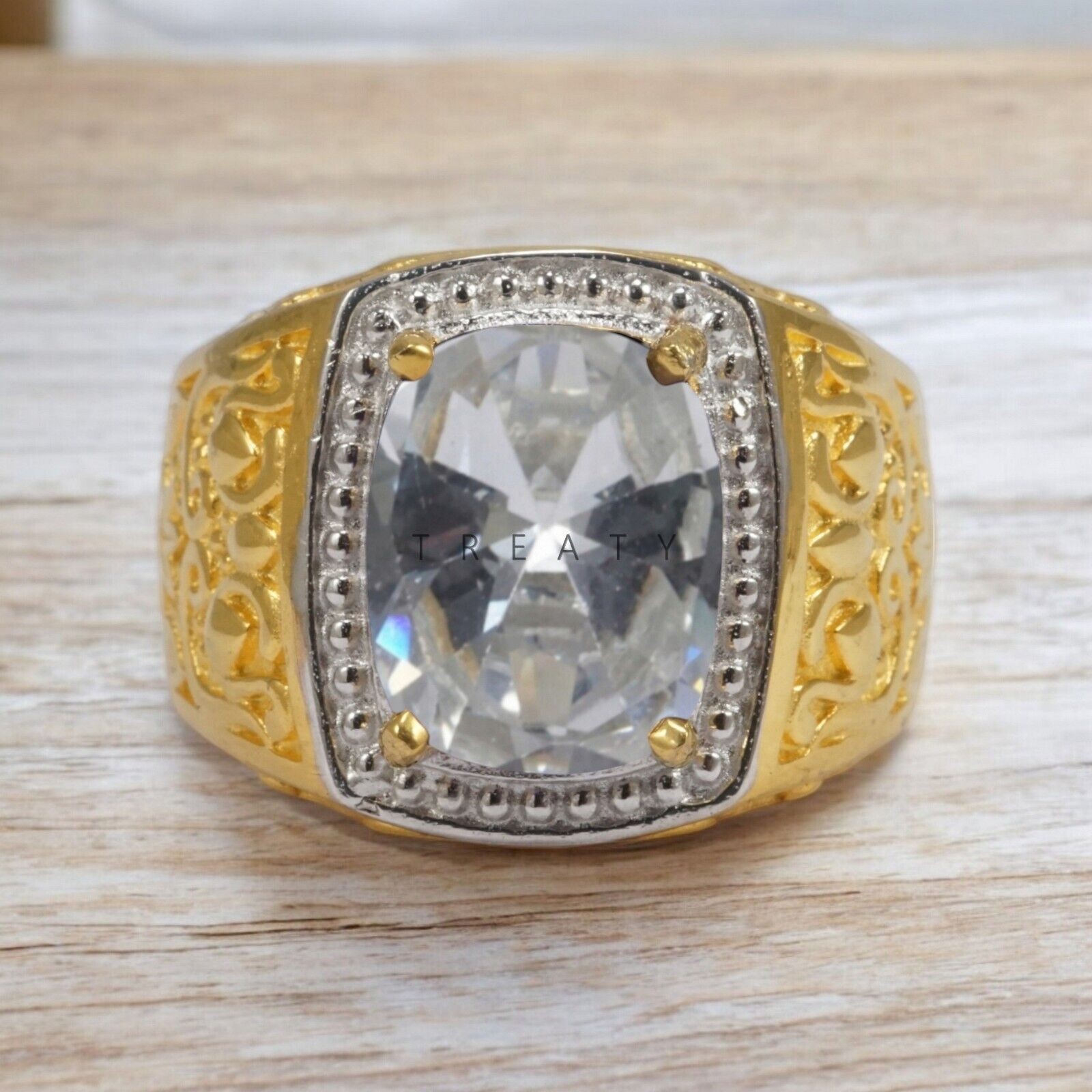 Moissanite Cushion Cut With 14k Yellow Gold Ring For Men’s #998