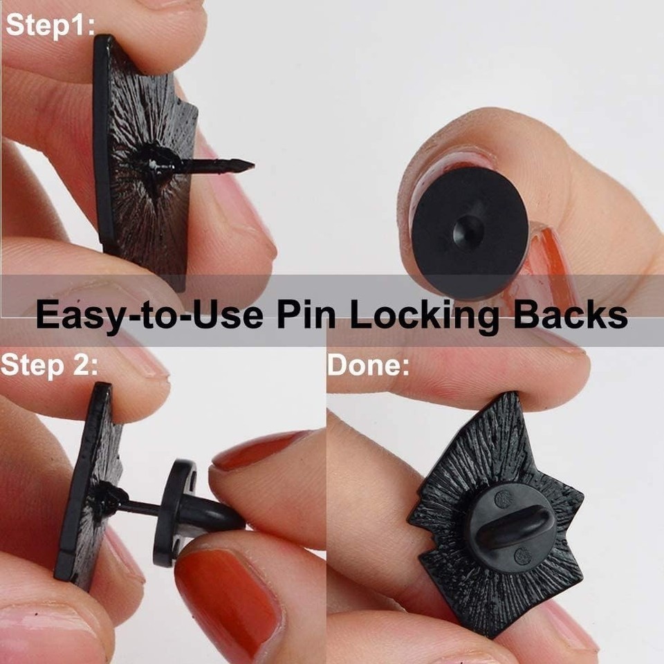50PCS Rubber Pin Backs Locking Clutches for Lapel Badge Tie Tack Brooch Black