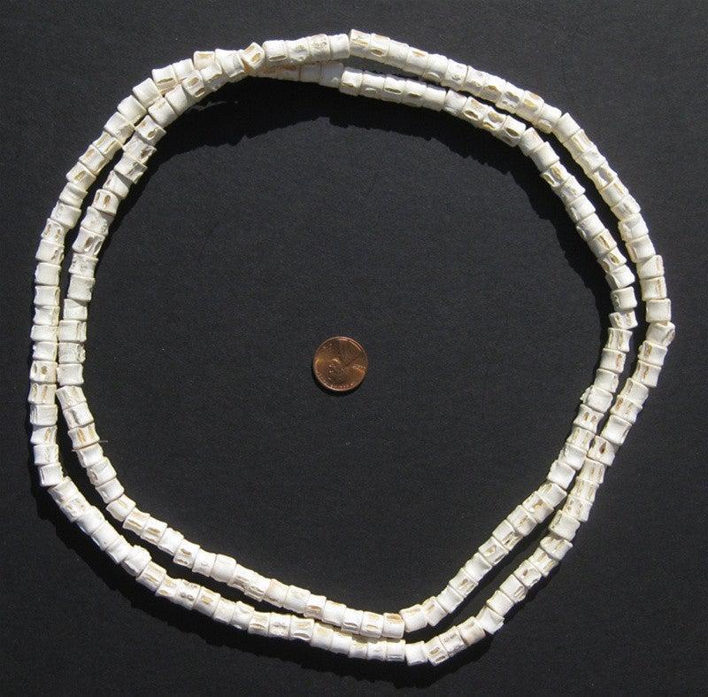 Fish Bone Beads 6-8mm West Africa African White Unusual 40-45 Inch Strand