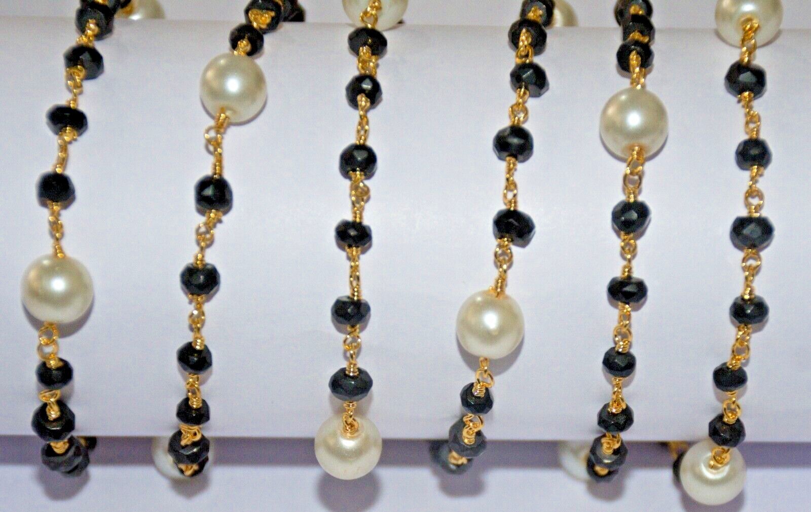 Wire wrapped jewelry making rosary chain, 4mm black gemstone beads bulk roll