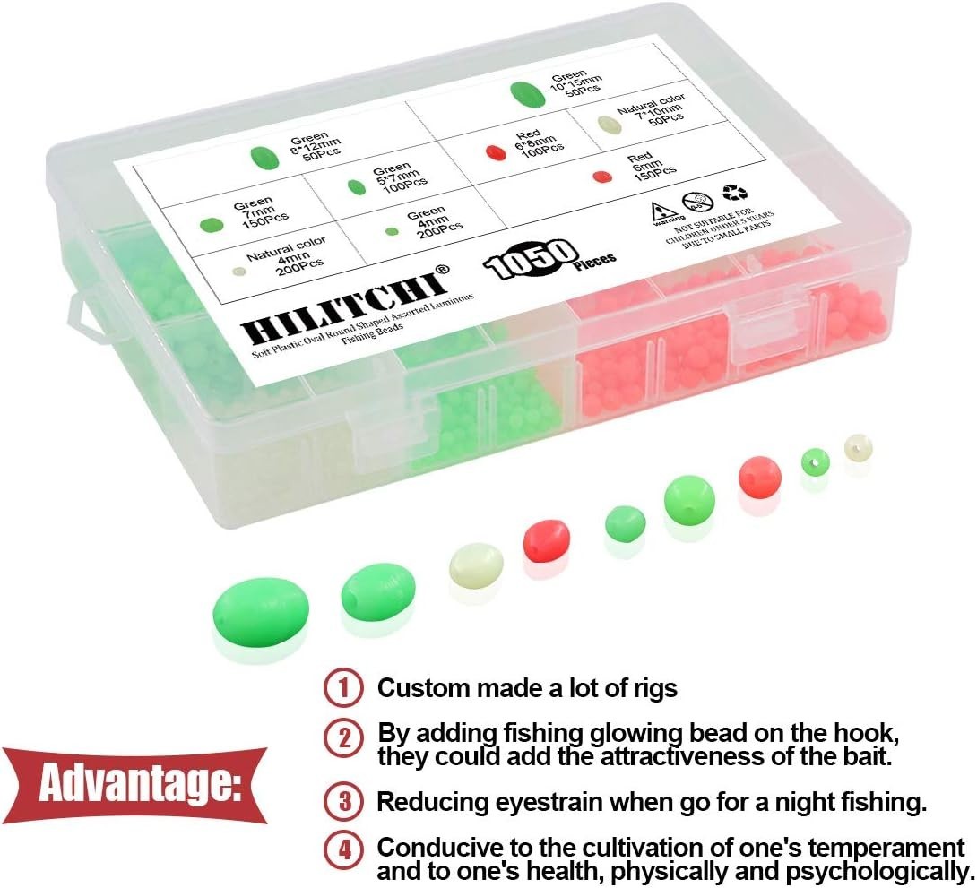 1050 Pcs Soft Plastic Fishing Beads – 9 Sizes Glow Eggs for All Fishing Needs