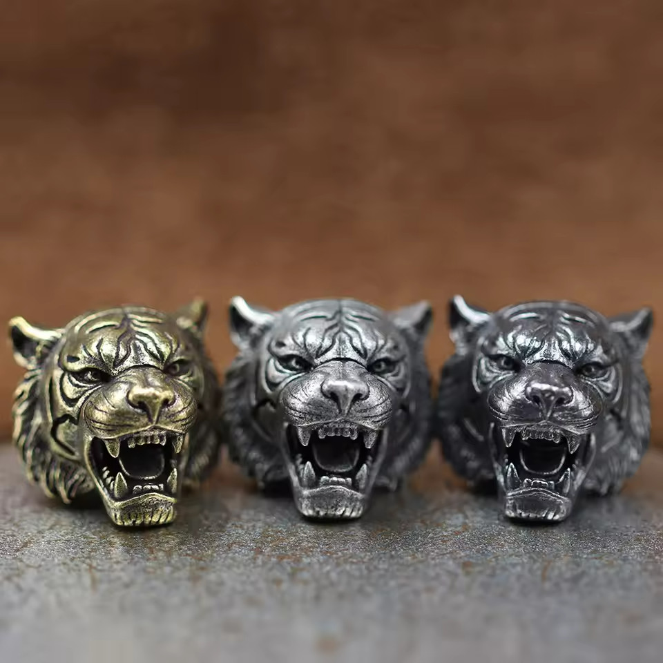 Tiger Head Brass Knife Bead EDC Paracord Lanyard DIY Beads Charm Pendant Gift