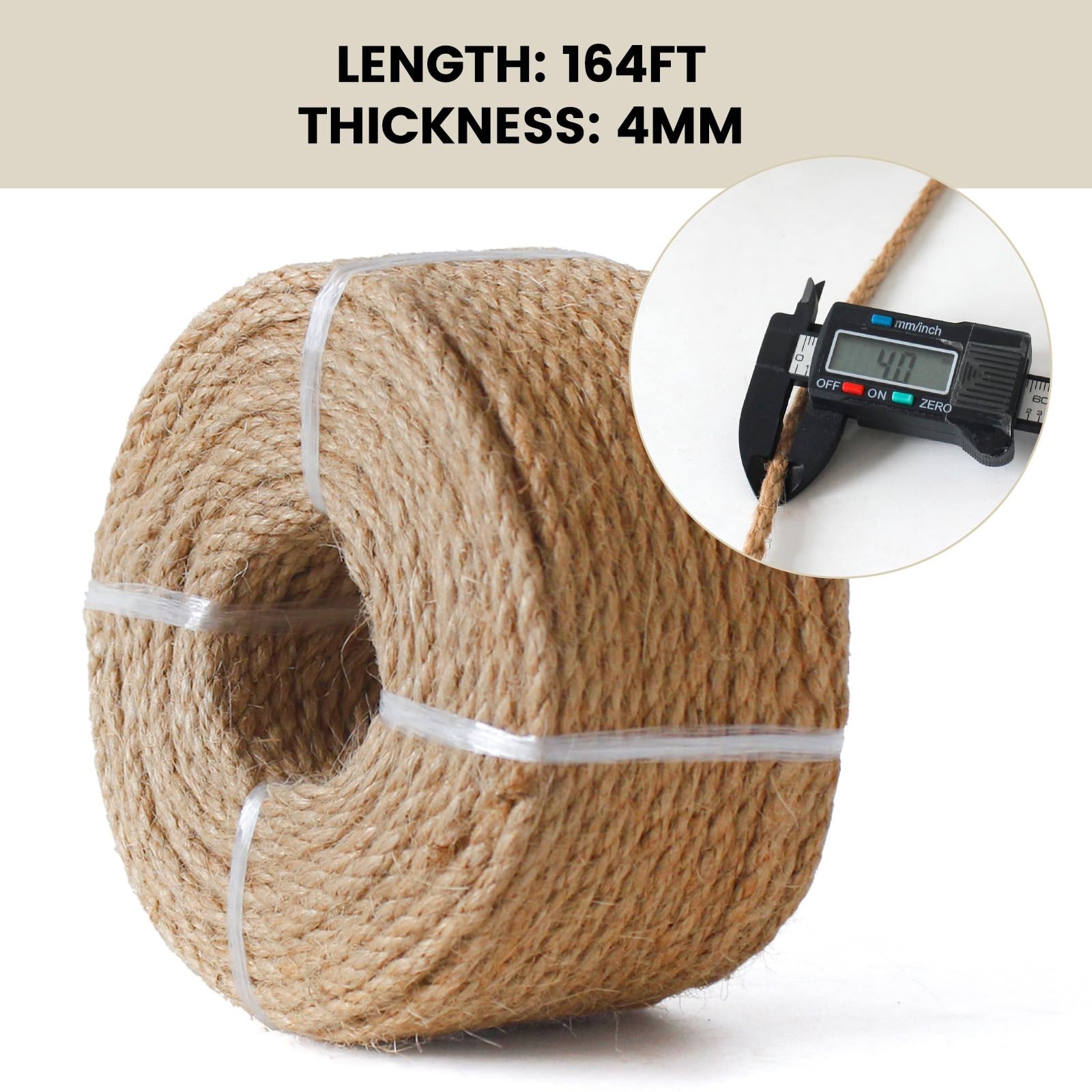 4mm Nature Jute Twine, 328 Feet Jute Rope for Cat Scratching Post DIY Arts Cr…