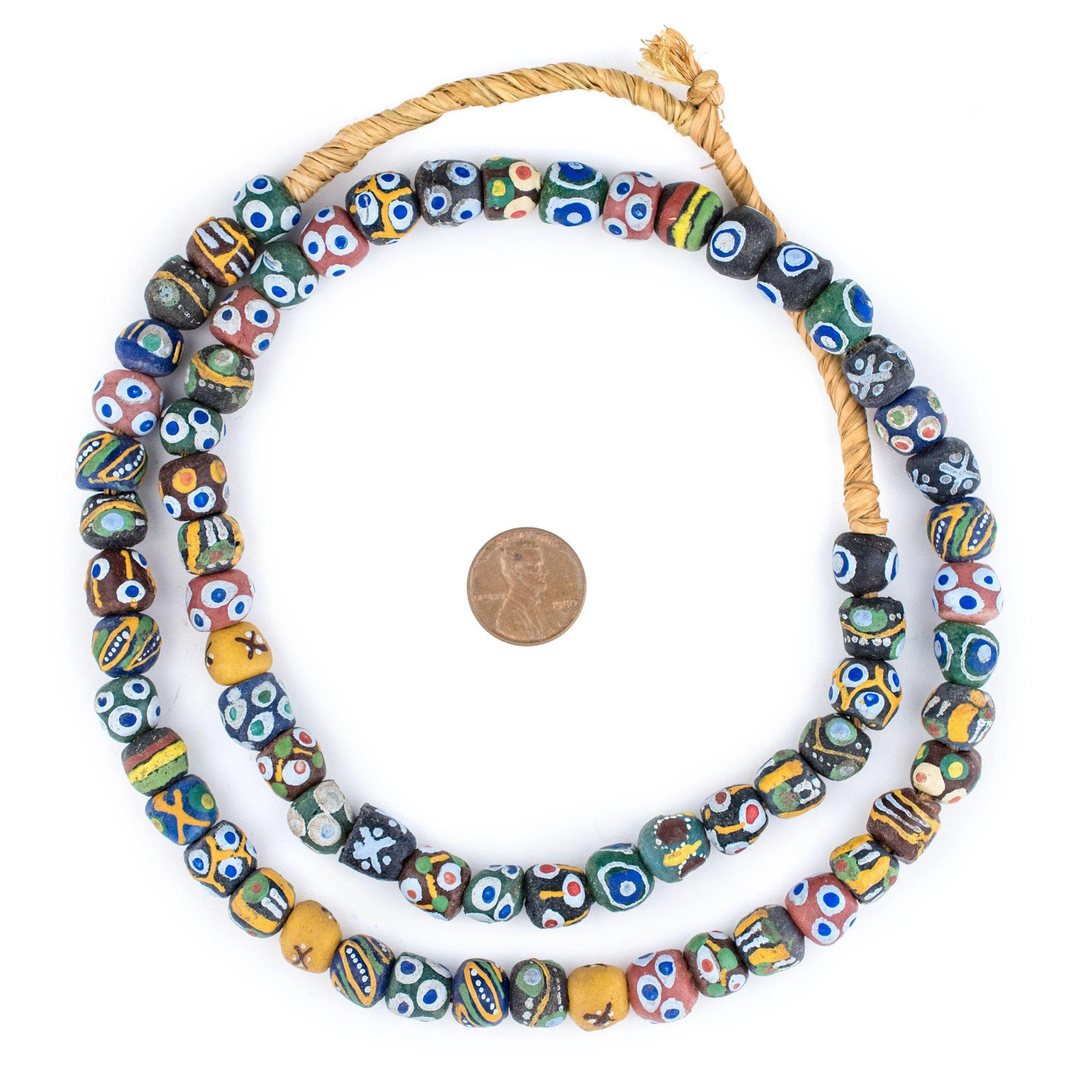Mixed Krobo Powder Glass Beads Round 12mm Ghana African Multicolor Large Hole
