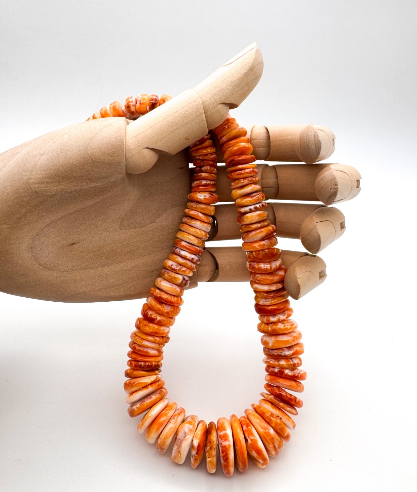 Natural Orange Spiny Oyster Shell Beads Graduated Smooth Saucer Heishi Gemstone