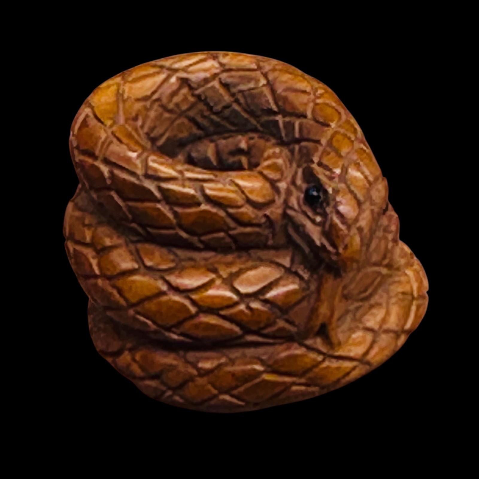 Year of the Snake 2025 Coiled Boxwood Bead | 1 Netsuke | | 17x22x23mm | Brown