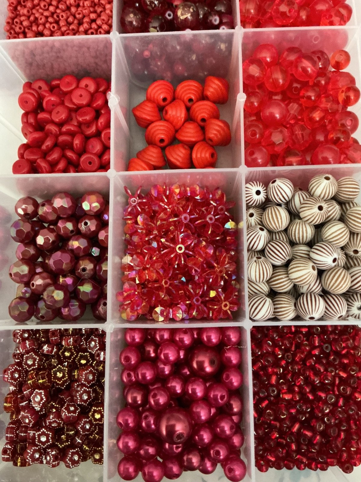 Large Mixed Red Bead Lot 1.5+Lbs w/Organizer Jewelry Making Craft Supplies