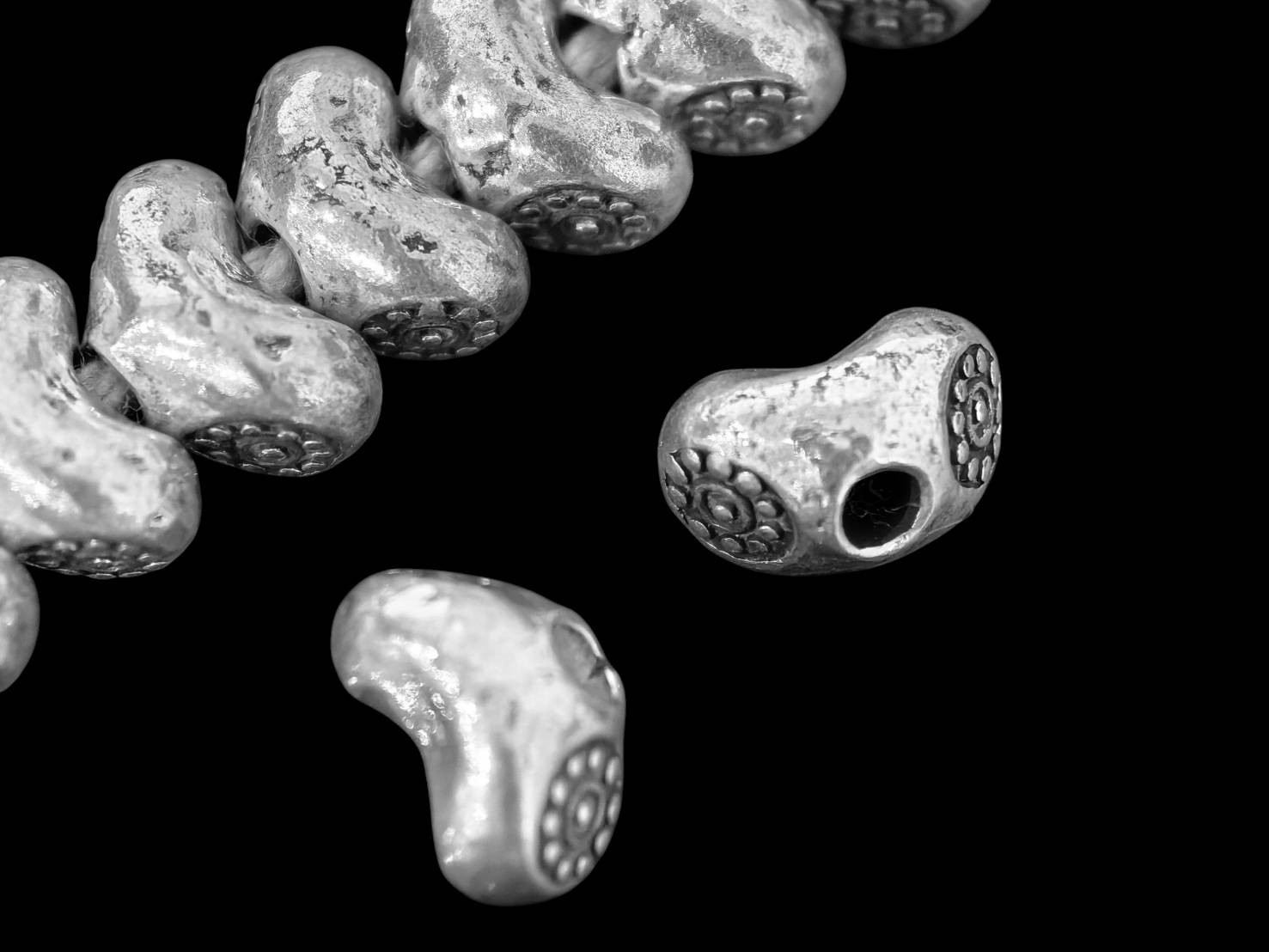 silver beads karen hill tribe handmade silver 6 fancy print bend beads
