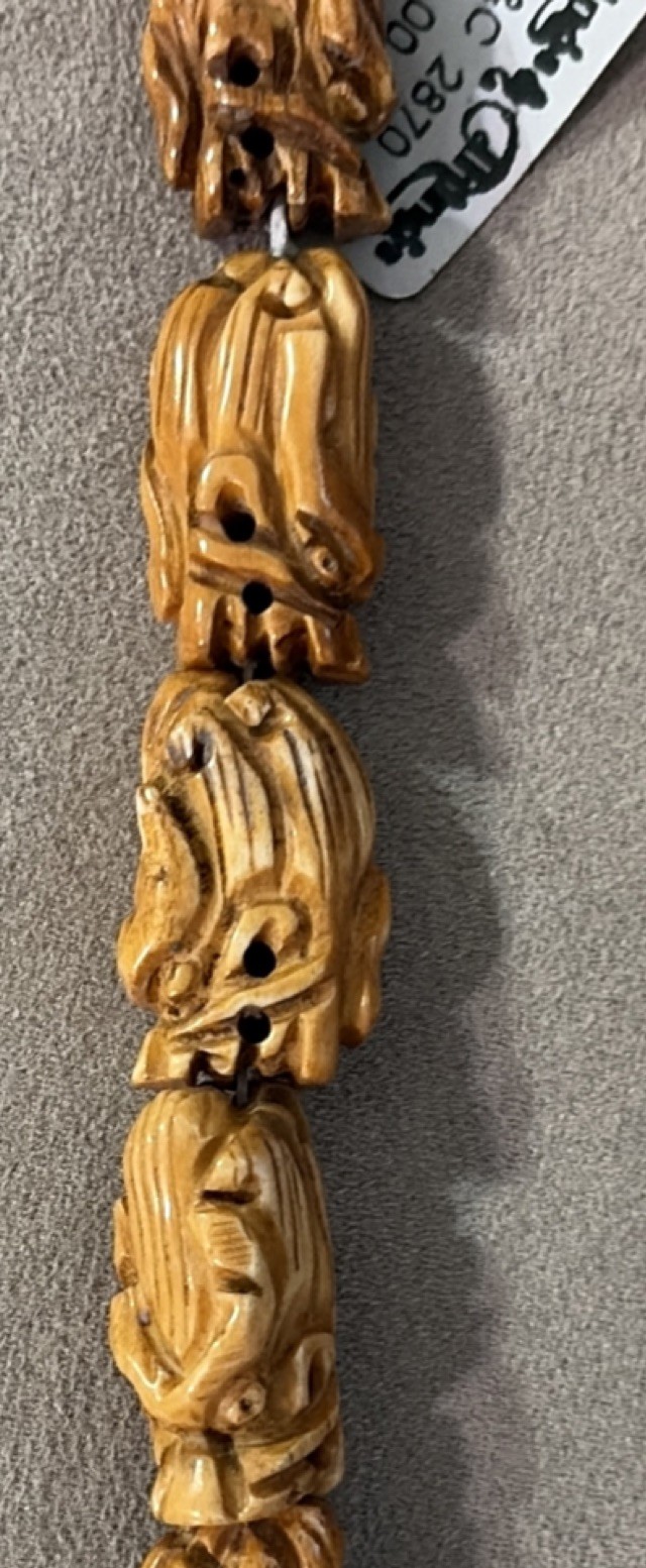 Carved Dragon Head Bone Bead Strand Jewelry Making Artisan Gothic Fantasy