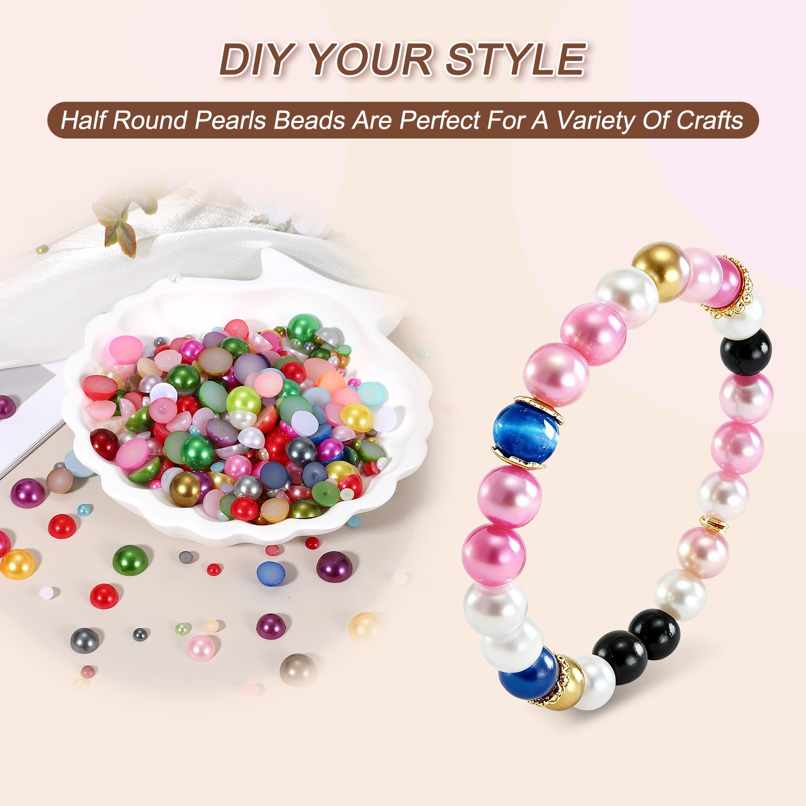 8000 Pcs 2mm Beige Half Round Pearls Beads for Crafting