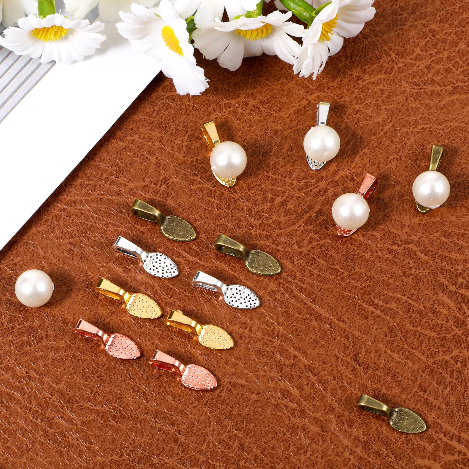 100 PCS Spoon Glue on Bails for Jewelry Making, Flat Pad Pendant Bail