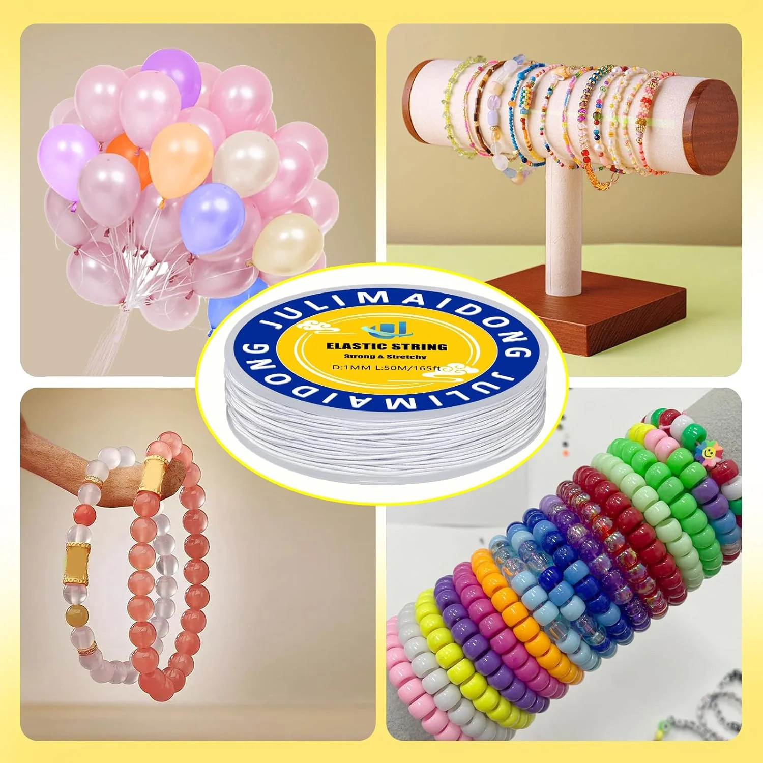 1.0mm Elastic Bracelet String Cord, Crystal Stretch Bead Cord for Bracelets Jewe