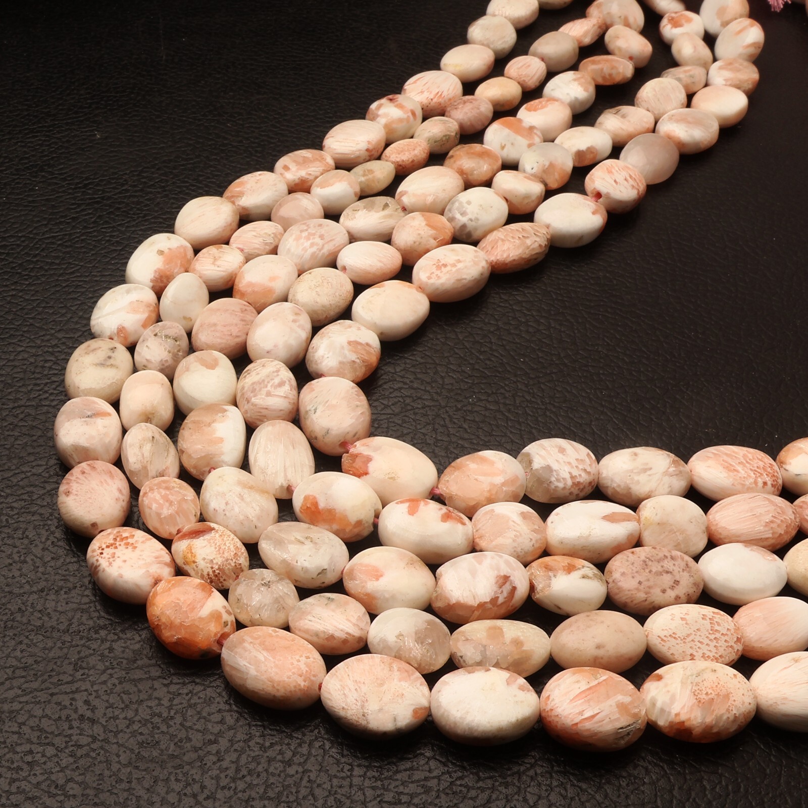 Natural Peach Scolecite Beads 8 Inch Strand 11×14-11×15 MM Smooth Oval Beads
