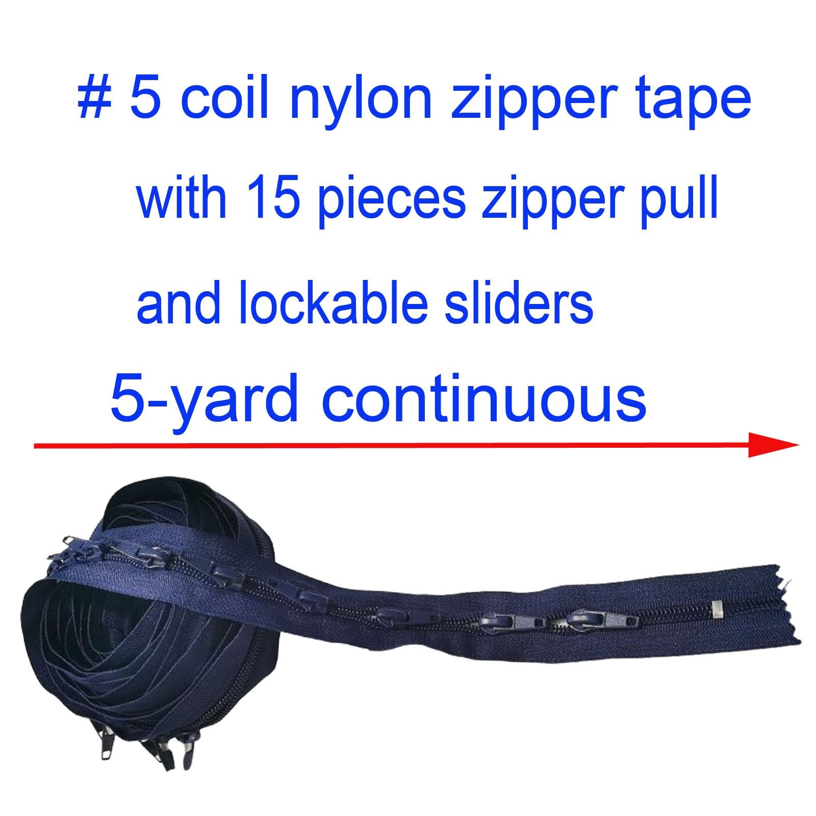 5 Yards #5 Blue Nylon Coil Sewing Zippers by The Yard with 15 Sliders