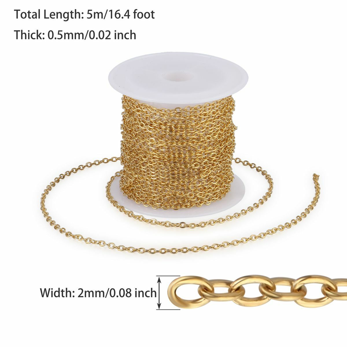 5m Bulk Stainless Steel Cable Chain Link for DIY Necklace Jewelry Making 3 Color