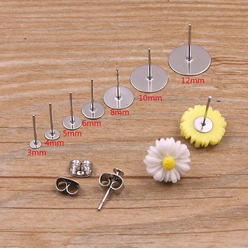 50-100pcs Stainless Steel Earring Stud Base Pins DIY Jewelry Findings – NEW