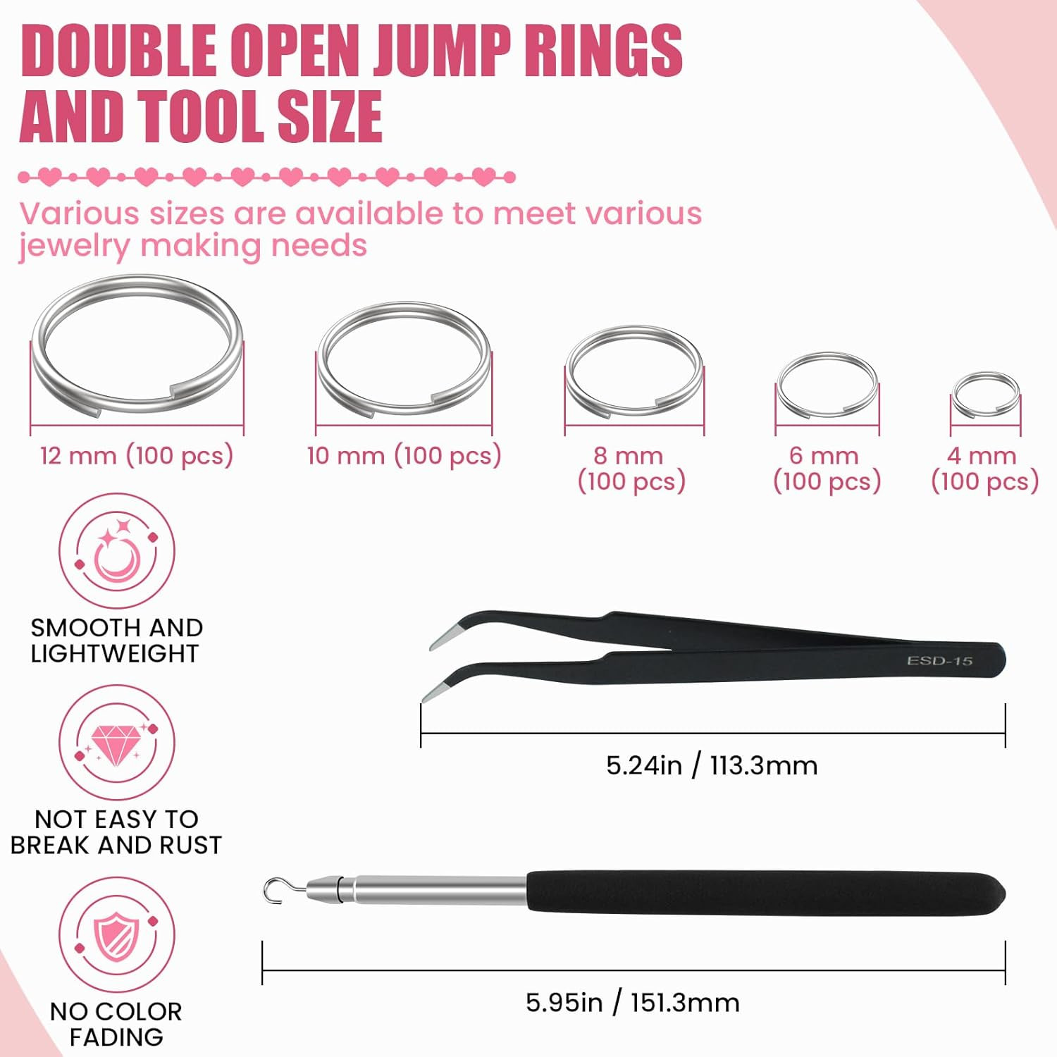 500 Pcs Double Open Jump Rings Kit, Stainless Steel Mini round Split Craft Jump