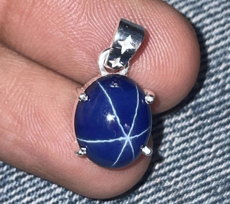 925 Silver Blue Star Sapphire Gemstone Pendant Birthday Gift For Men & Women