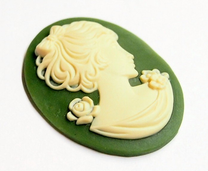 4 of 40x30mm Cream over Green Victorian Art Deco Shy Short Hair Women Cameos