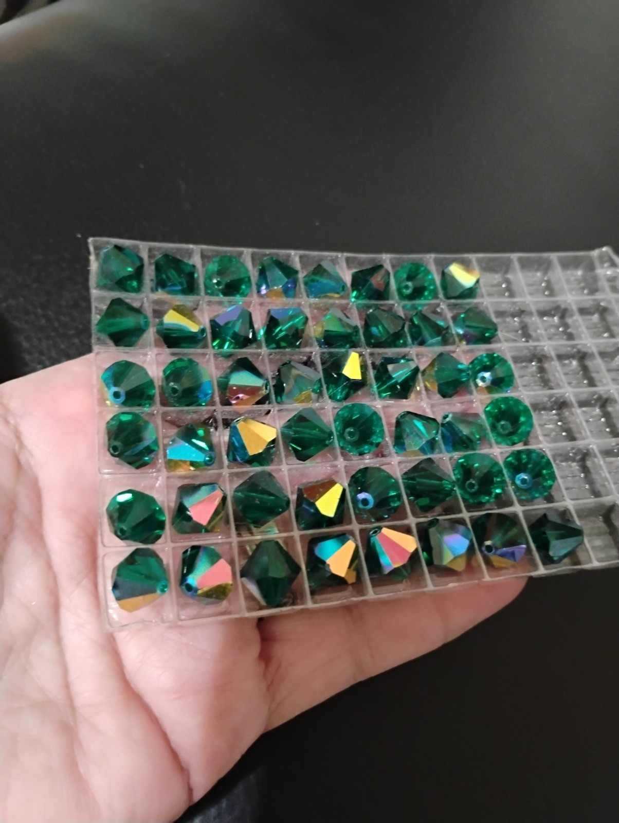 VINTAGE SWAROVSKI EMERALD AURORA BOREALE CRYSTAL BEADS 5301/10mm 48 AVAILABLE