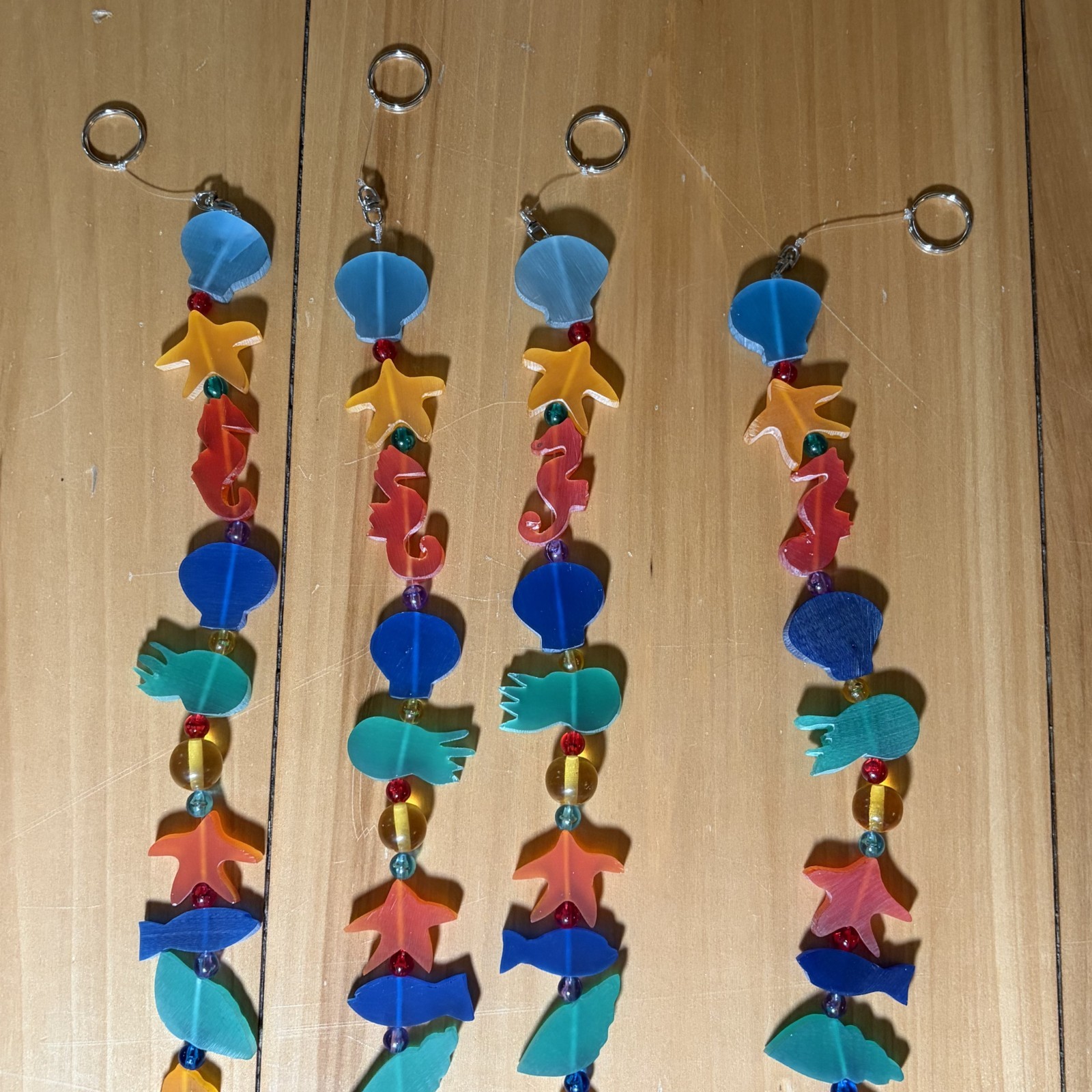 Set of 4 Strands of Epoxy Resin Beads Sea Creatures Beach Colorful 34 INCHES Ea