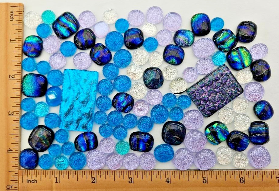 100 Plus Assorted Handcrafted Dichroic Glass Cabochons/Lot/Jewelry Making/COE 90