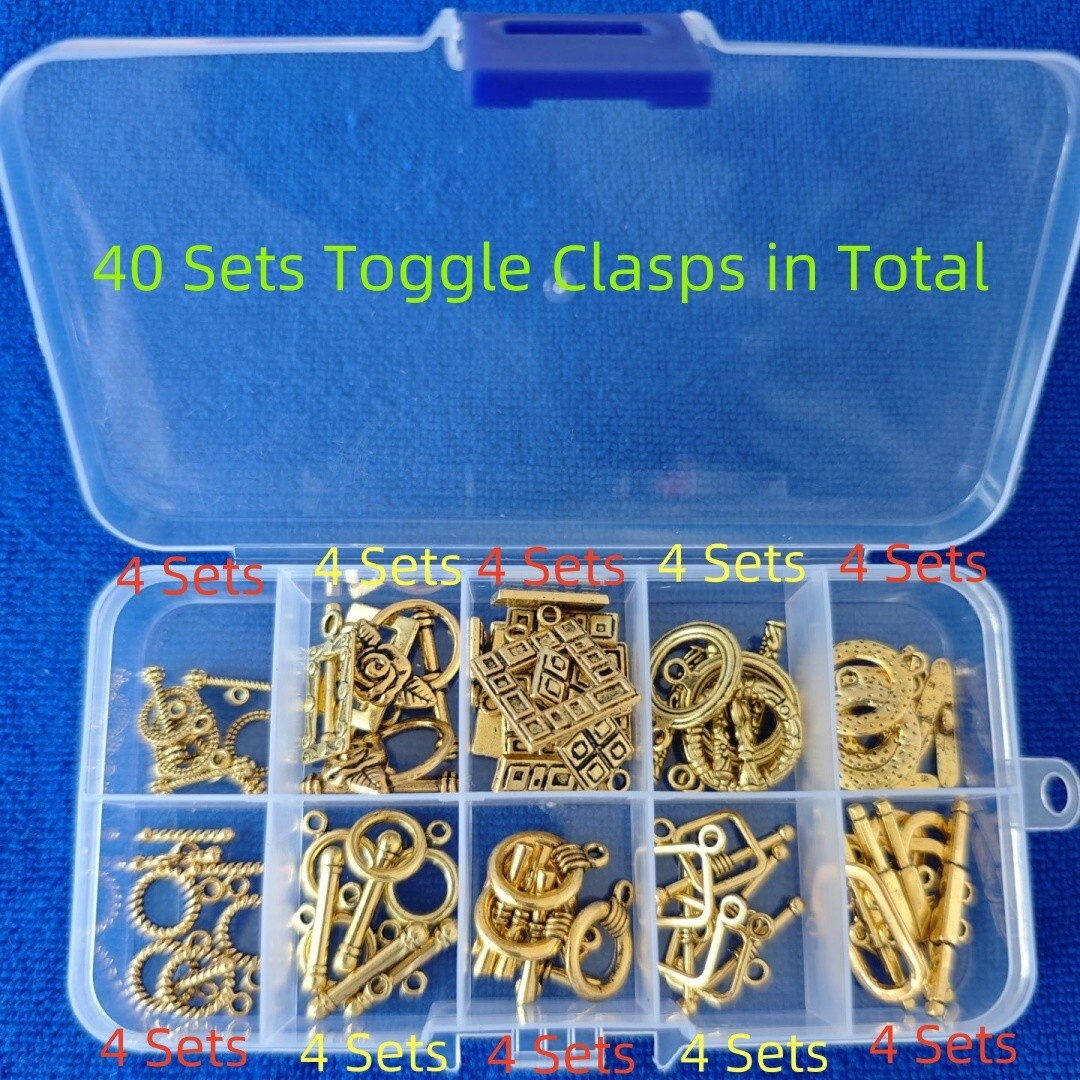 40 Sets of Antiqued Silver Gold Metal Mixed Lots Toggle Clasps in Storage Box