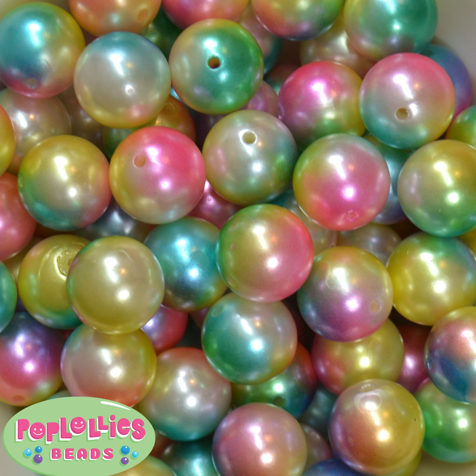 20mm Rainbow Multi Color Acrylic Faux Pearl Bubblegum Beads Chunky Gumball 20pc
