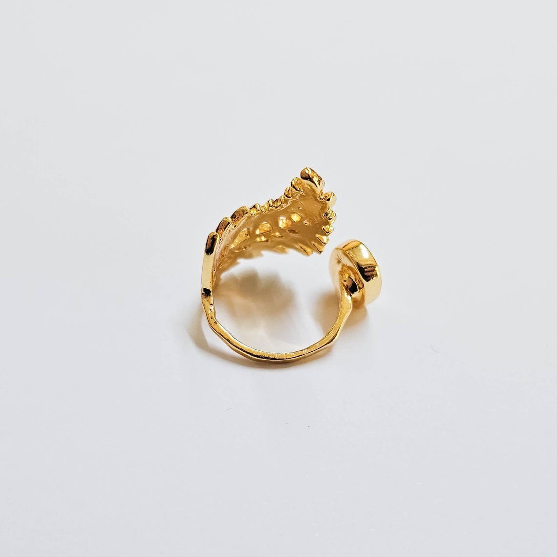 Fern Leaf Ring Blank Bezel Settings Cabochon 24K Shiny Gold Brass 11x9mm G37985