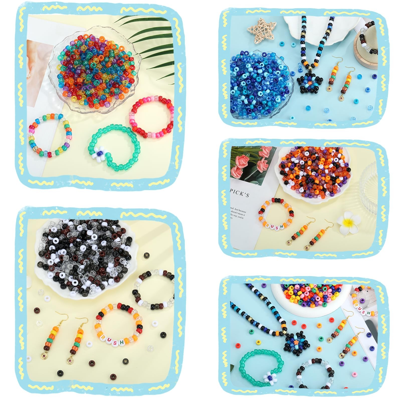 500 Pcs Pony Beads for Jewelry Making Bulk 6x9mm Glitter Powder Plastic Hair …