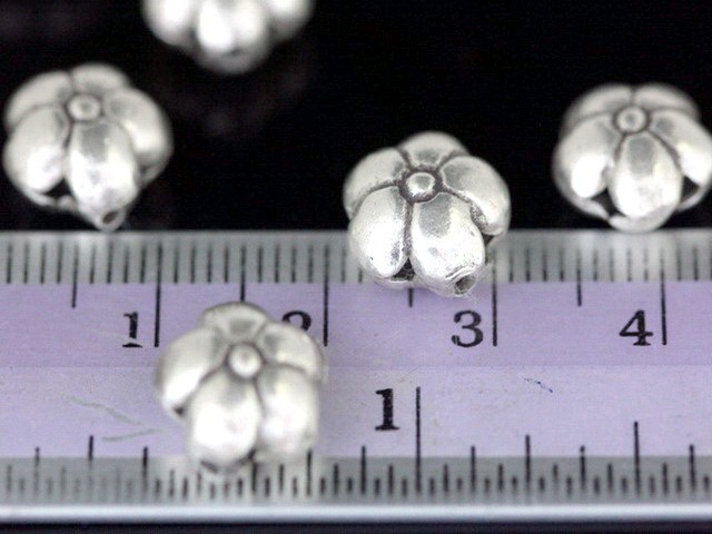 Silver beads Karen hill tribe silver 4 flower puffy beads
