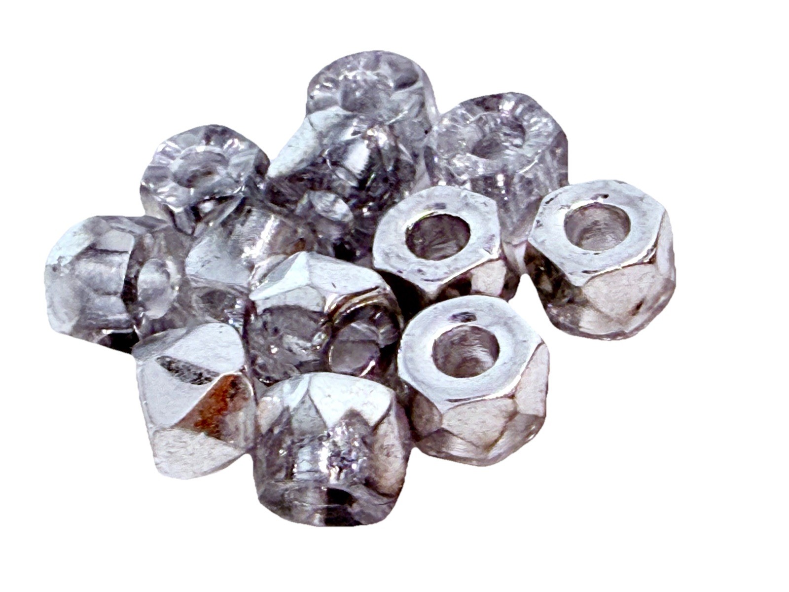 Czech Glass Beads Octogonal 1/2 Silver 1/2 Clear 6mm