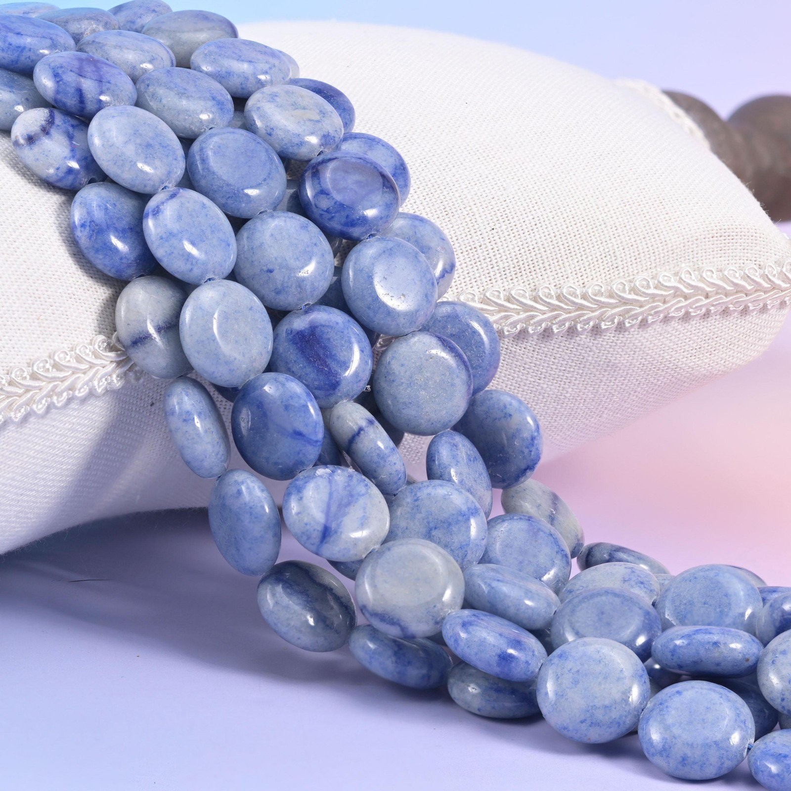 Blue Aventurine Smooth Coin Beads Size 15mm Jewelry Making 15 Inch Strand
