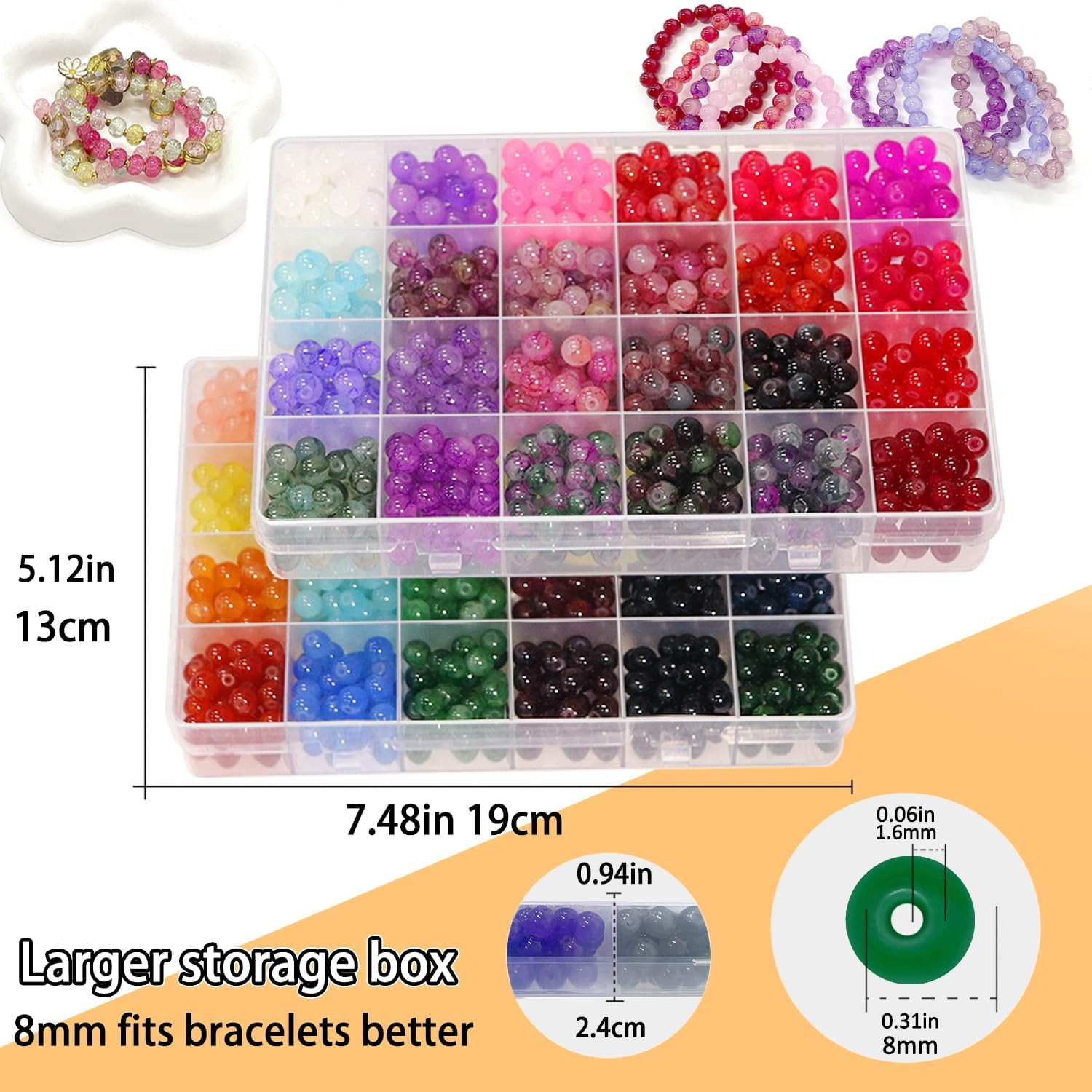 8MM 48Color Glass Beads for Bracelet Making Kit, 1700Pcs+ round Crystal Glass Be