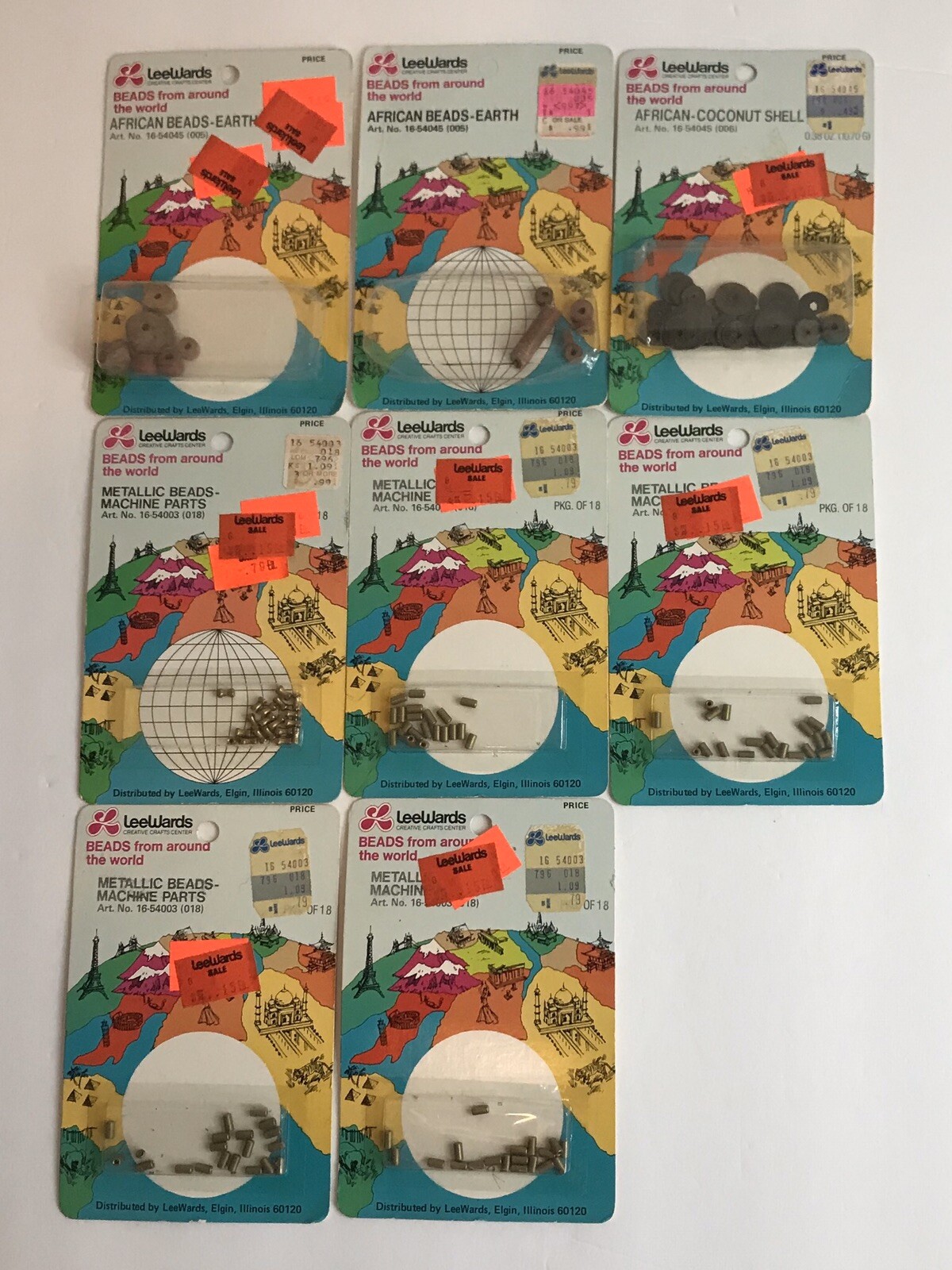 Vintage Lee Wards Beads African Earth Coconut & Metallic 8 Packs Sealed