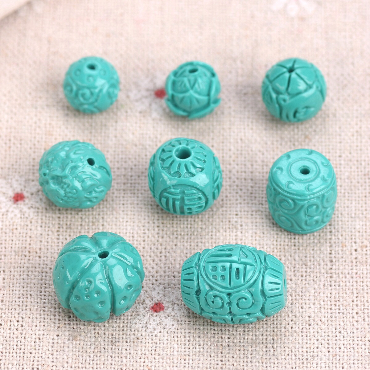 10pcs Cyan Carving Bead Made From Stone Powder Loose Beads For DIY Bracelet