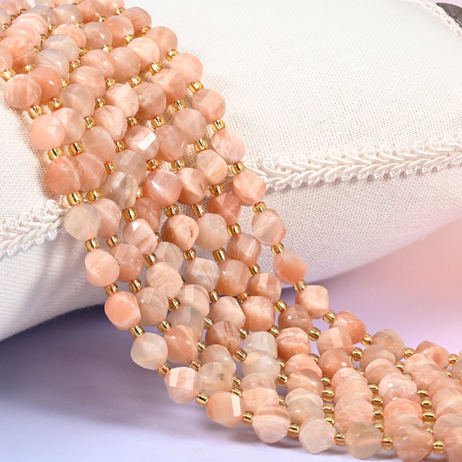 Orange Sunstone Faceted Spiral Twist Beads: Size 8mm 10mm, Jewelry Making