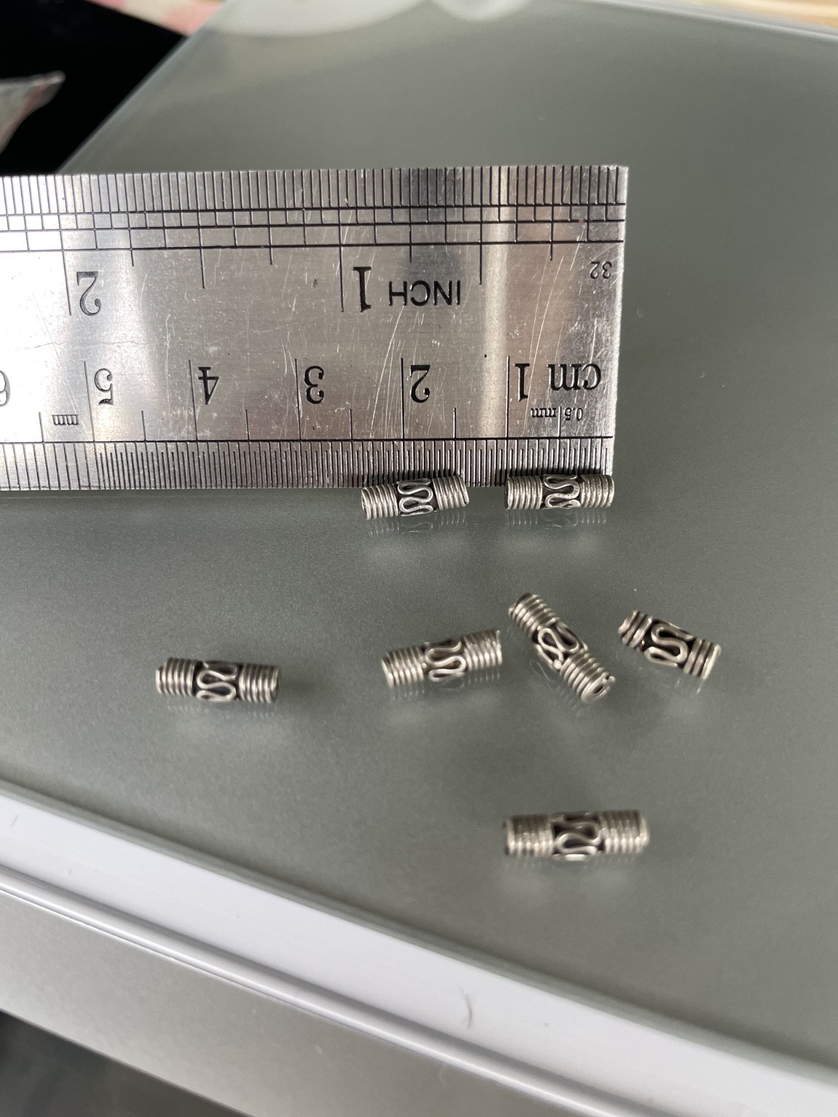 Bali barrel beads (7), 12mm; Sterling; 3g