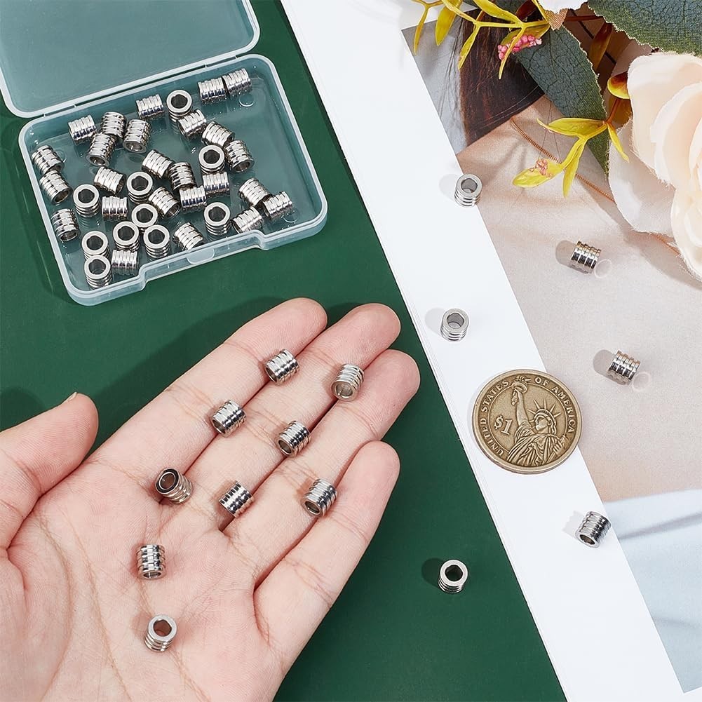 UNICRAFTALE 50pcs Paracord Bead Lanyard Beads Stainless Steel Spacer Beads Groov
