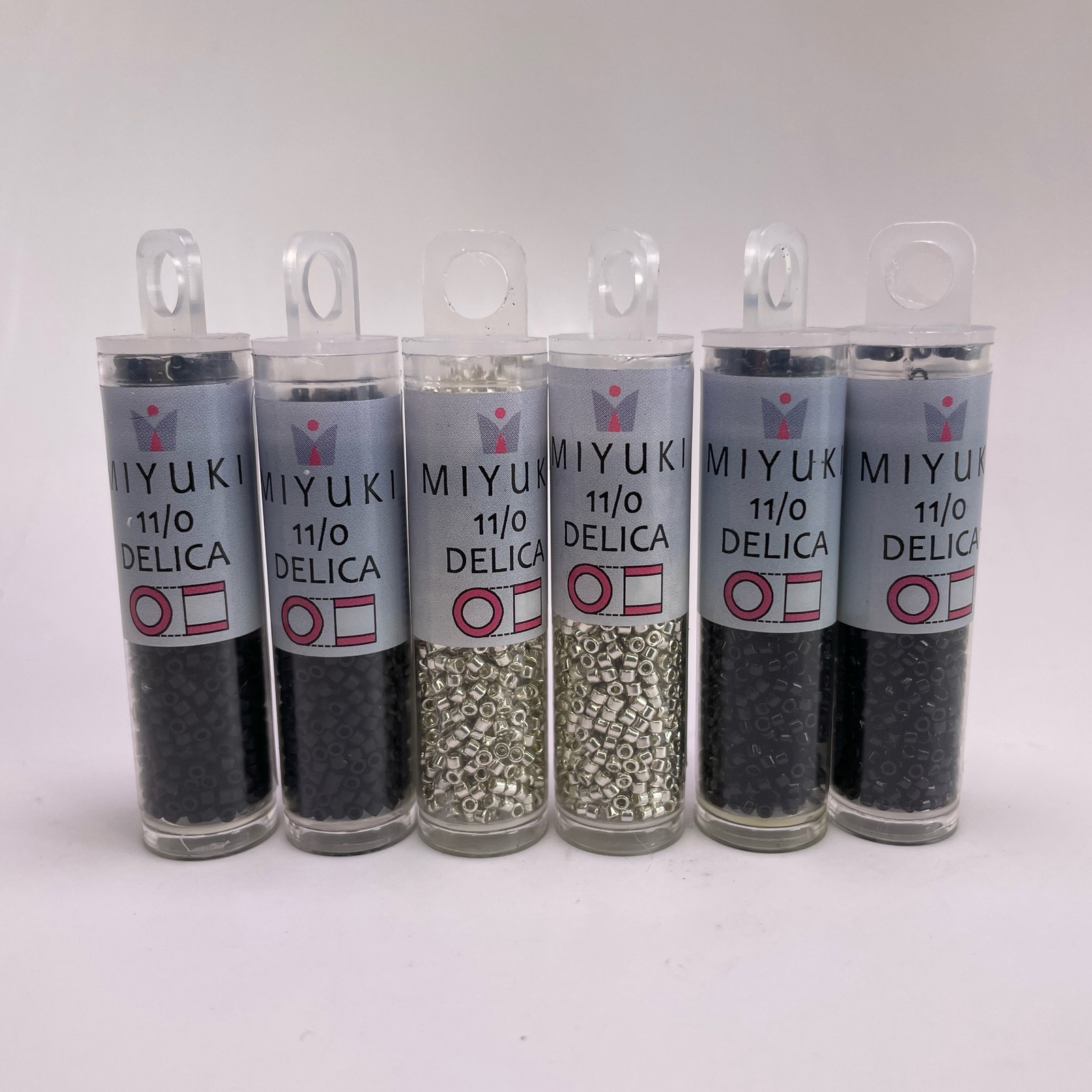 Miyuki Delica 11/0 Seed Bead Lot 6 Tubes 7.2g Matte Black Silver DB310 DB035