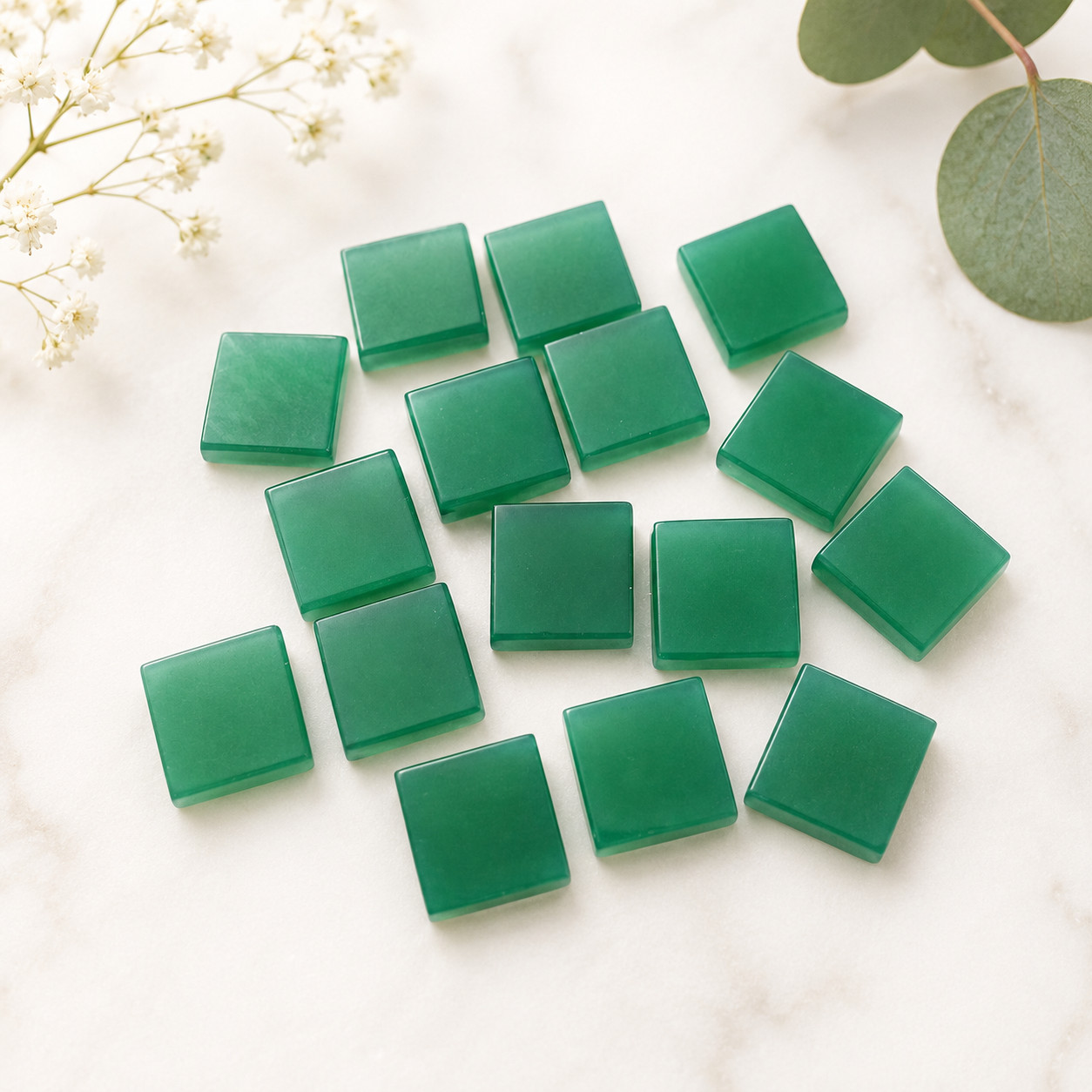 8×8 MM Square Flat Natural Green Onyx Discs Loose Gemstone Natural Gems 2 Pcs