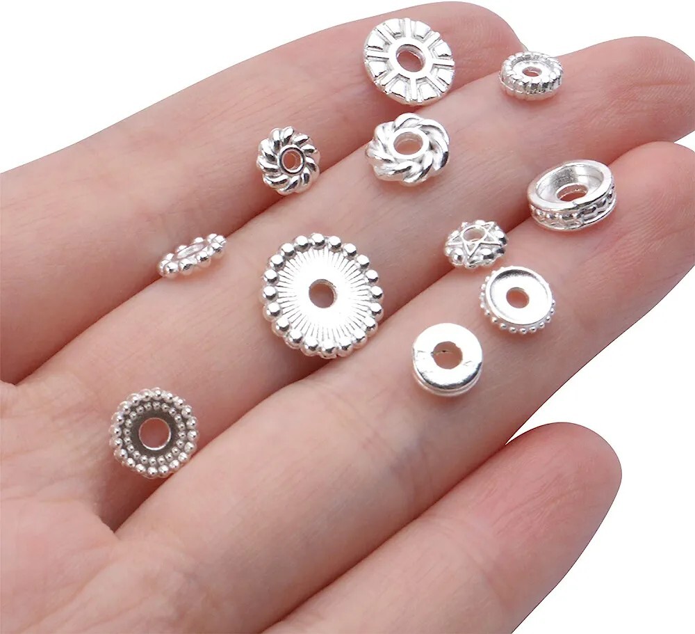 Spacer Beads Shiny Silver Findings Assorted Lot Jewelry Making Mix 20pcs